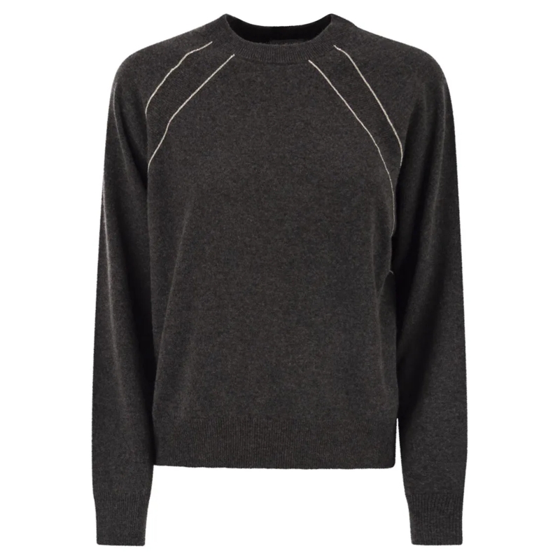Peserico Trui Crew Neck Jumper With Bright Details Grey