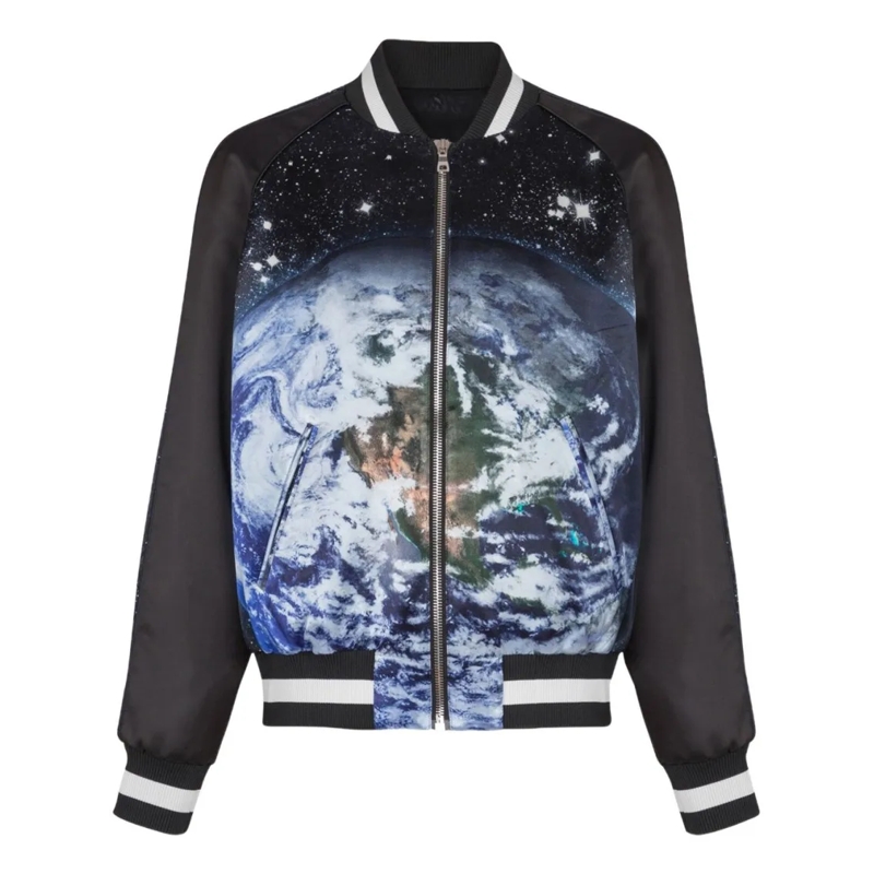 Balmain Bomberjacke Graphic-Print Casual Jacket With Ribbed Details Black