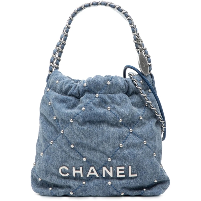 Chanel Schultertasche Mini Denim Studded 22 Handbag blau