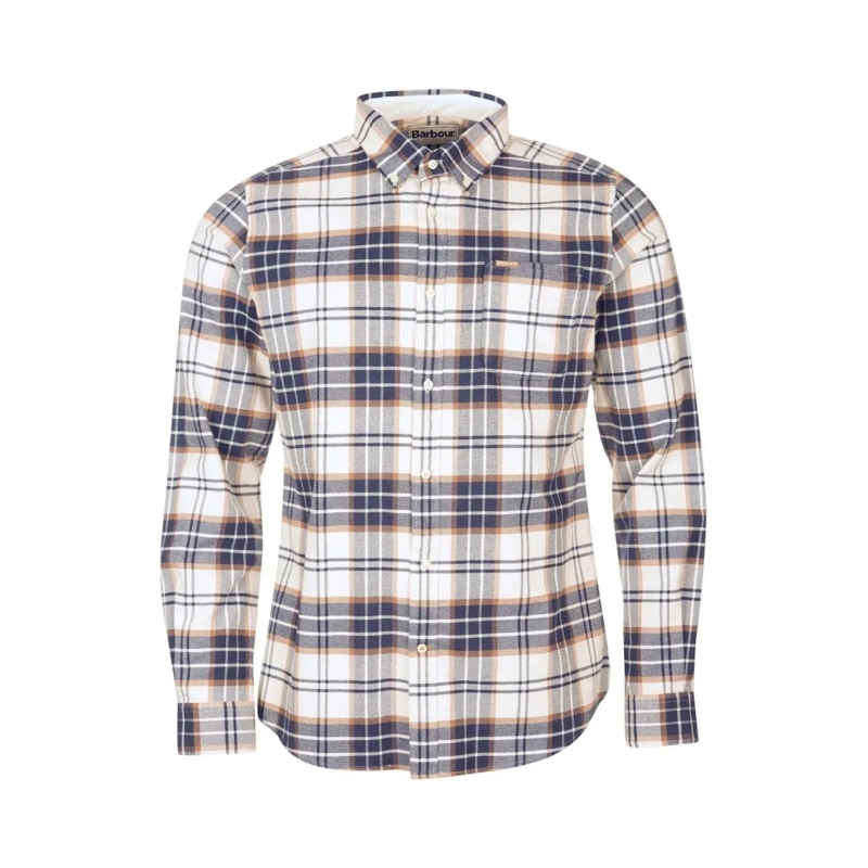 Barbour Hemd Ecru Cotton Shirt With Brushed Finish And Tartan D Grey