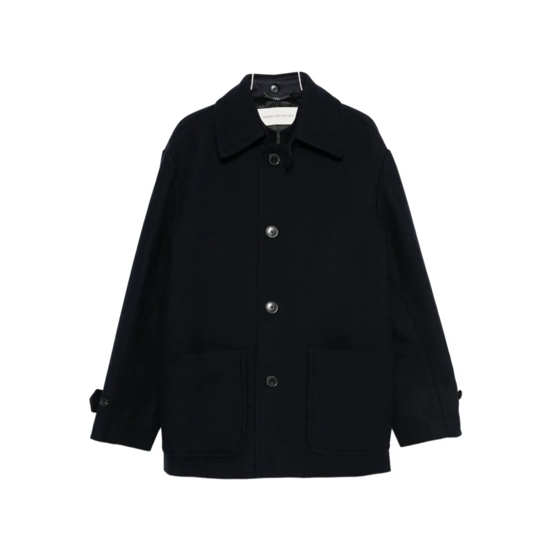 Dries Van Noten Wintermantel Button-Down Minimalistic Coat With Patch Pockets Black