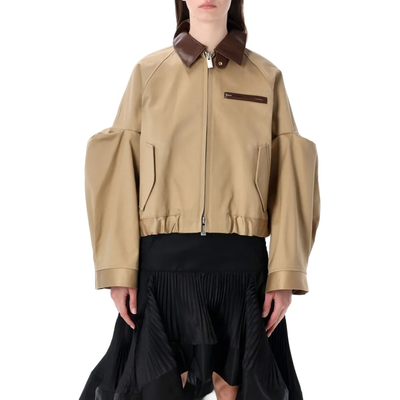 Sacai Bomberjacke Chino Bomber With Leather Collar And Details Black