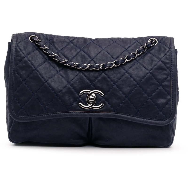 Chanel Sac à bandoulière Large Quilted Calfskin Natural Beauty Split Pocket blau