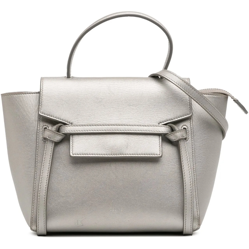 Celine Schultertasche Nano Laminated Calfskin Belt Bag silber