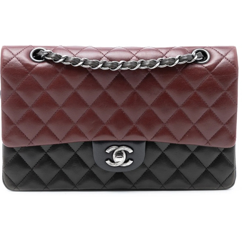 Chanel Sac à bandoulière Medium Classic Tricolor Lambskin Double Flap schwarz