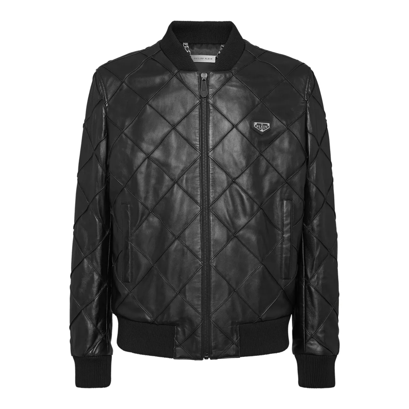 Philipp Plein Lederjacke Leder-Bomber schwarz