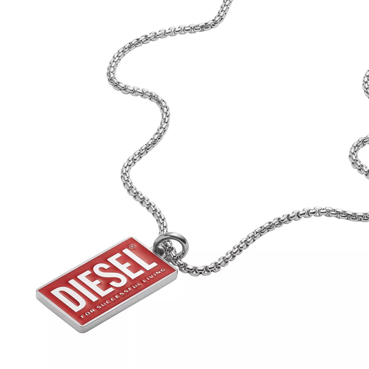 Diesel Stainless Steel Logo Dog Tag Necklace Silver | Lange Halskette