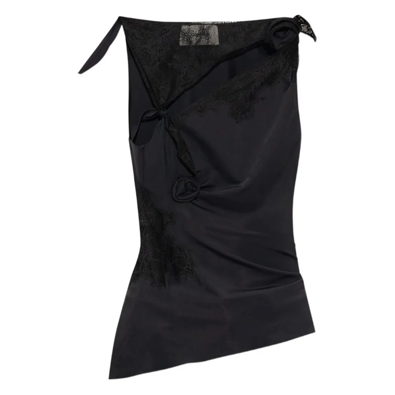 Coperni Bluse Lace-Embellished Black Top With Floral Embroidery Black