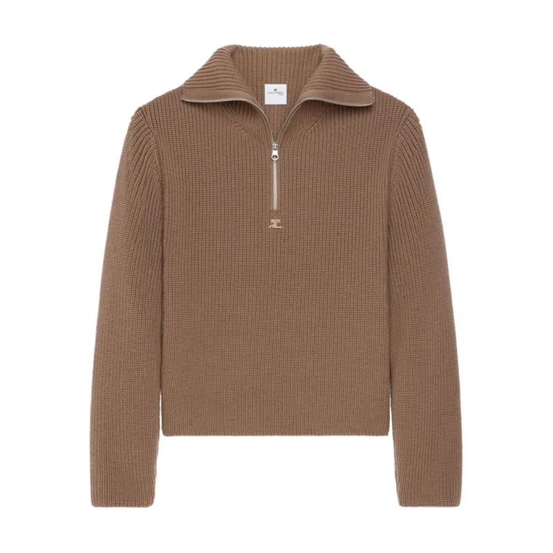 Courrèges Trui Funnel Neck Sweater With Half-Zip Fastening Brown