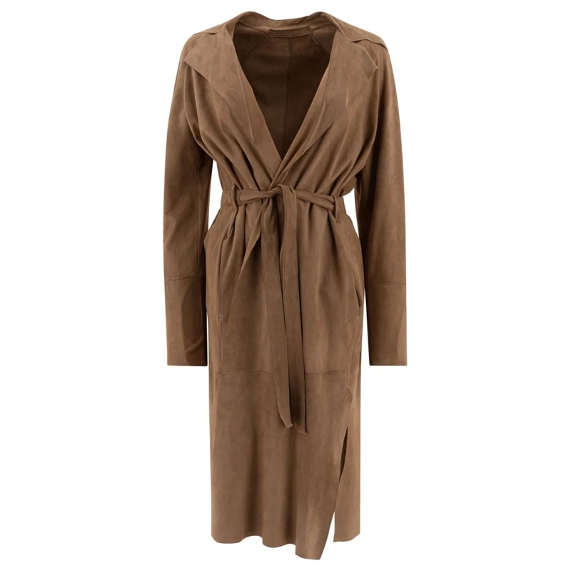 Salvatore Santoro Übergangsmantel Mid-Length Beige Ovine Leather Wrap Coat Brown