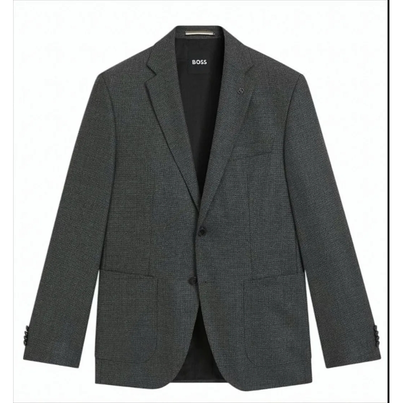 Boss Blazer Single-Breasted Gray H-Janson Jacket With Textured Black