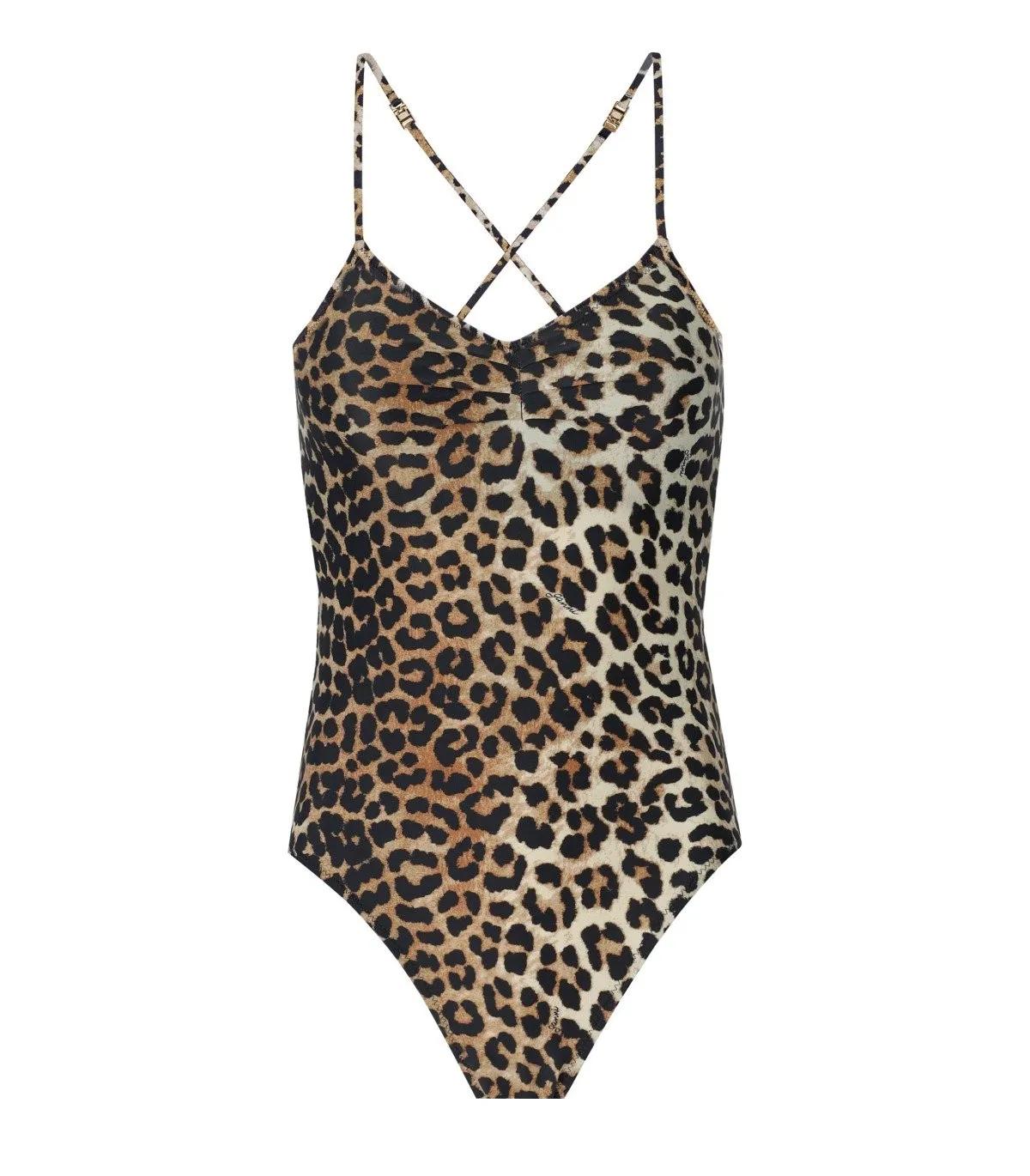 GANNI - GANNI LEOPARD PRINT BADEANZUG - Größe XS - braun