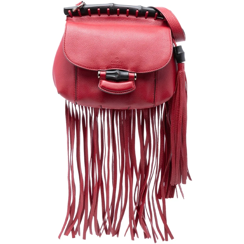 Gucci Sac à bandoulière Small Leather Bamboo Nouveau Fringe Crossbody rot