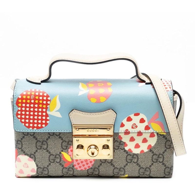 Gucci Schultertasche Mini GG Supreme Monogram Les Pommes Padlock Satche braun