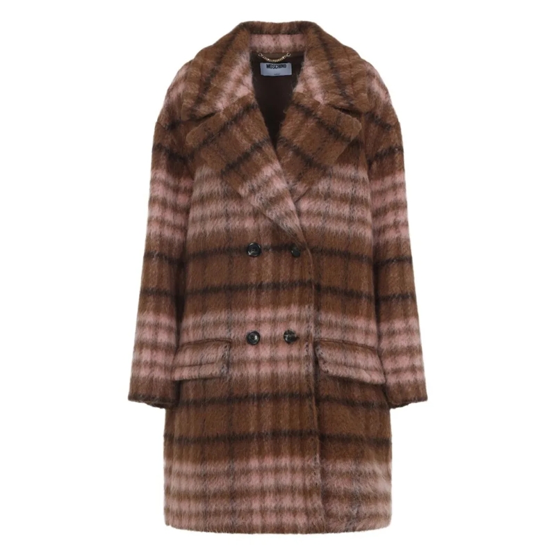 Moschino Bontjassen Checked Pattern Double-Breasted Coat Brown
