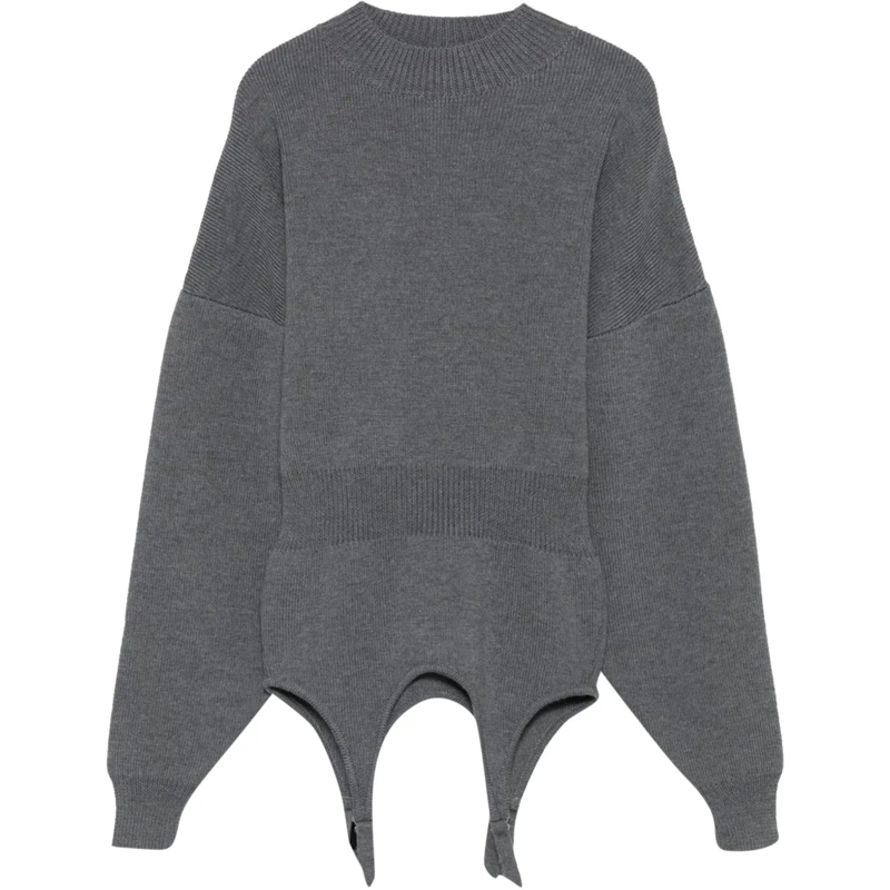 Jean Paul Gaultier T-Shirt Jersey High Neck Bat Sleeves Pullover With Lingeri grau