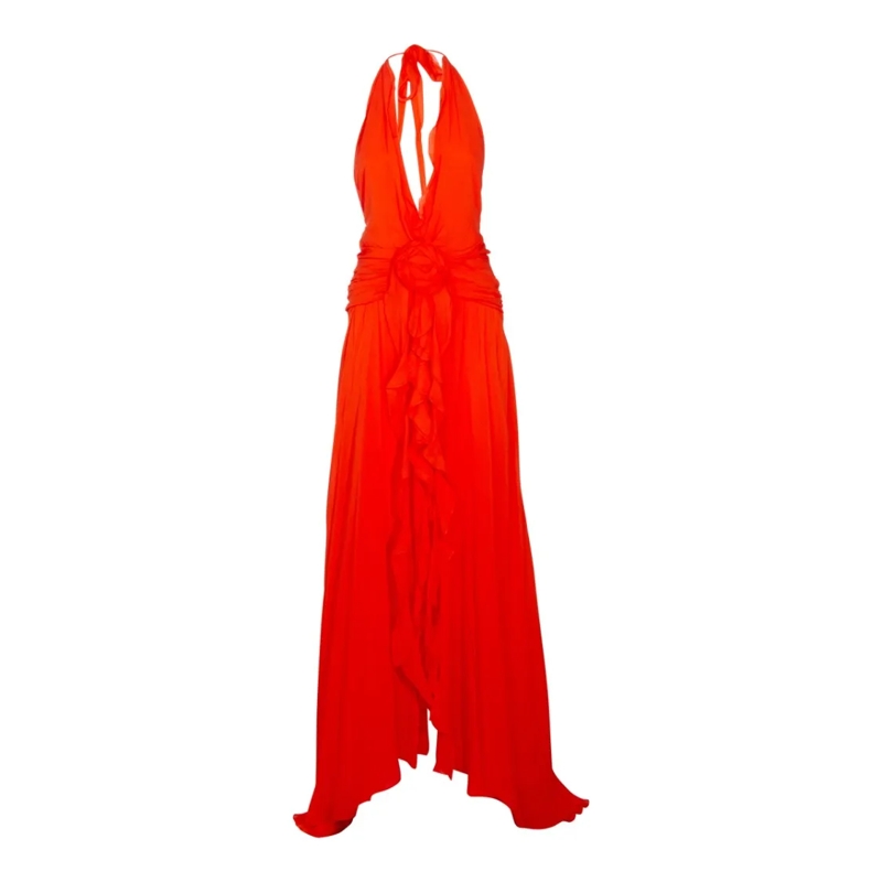 Blumarine  Draped Orange Viscose Maxi Dress Red