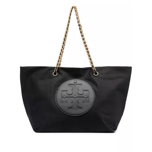 Tory Burch Ella' Black Tote Bag With Logo Patch In Nylon Woma Black Shopper