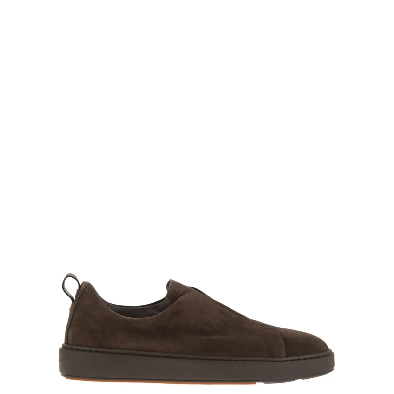 Santoni Sneaker basse Suede Slip-On Trainer With Double Buckle Decoratio Brown