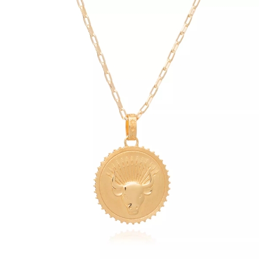 Rachel Jackson London Statement Taurus Zodiac Art Coin Long Necklace  Yellow Gold Mellanlångt halsband