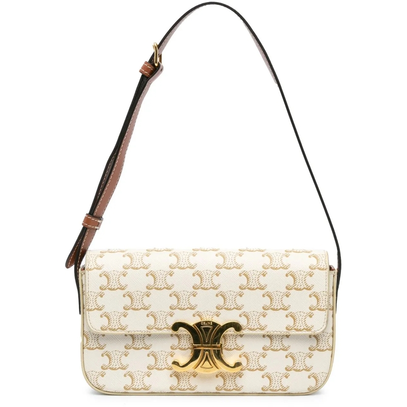 Celine Schoudertas Triomphe Coated Canvas Claude Shoulder Bag weiß
