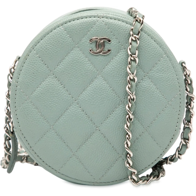 Chanel Schultertasche CC Quilted Caviar Round Clutch With Chain blau
