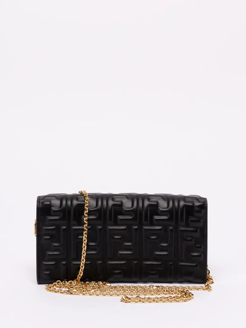 バッグ・カバンその他 Fendi BAGUETTE CONTINENTAL WALLET WITH CHAIN Baguette Continental With Chain Leather Grey | Fendi