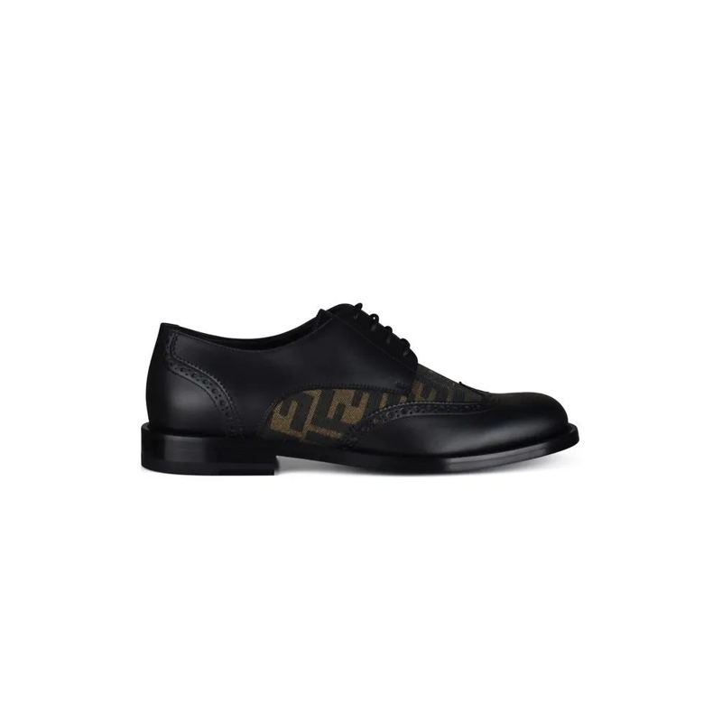 Fendi Veterschoenen Brogue Leather Derbies With Ff Fabric Accents Black