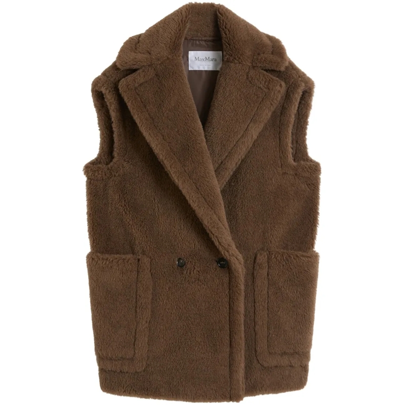 Max Mara Veste de transition Teddy Bear Textured Sleeveless Jacket With Double- Brown