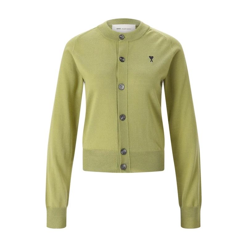 AMI Paris Cardigan Strickjacke mit Logo grün(Image 5)