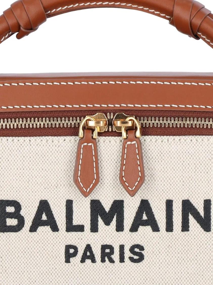 Balmain Crossbody bags Structured Canvas Bag With Leather Handle And Logo in beige