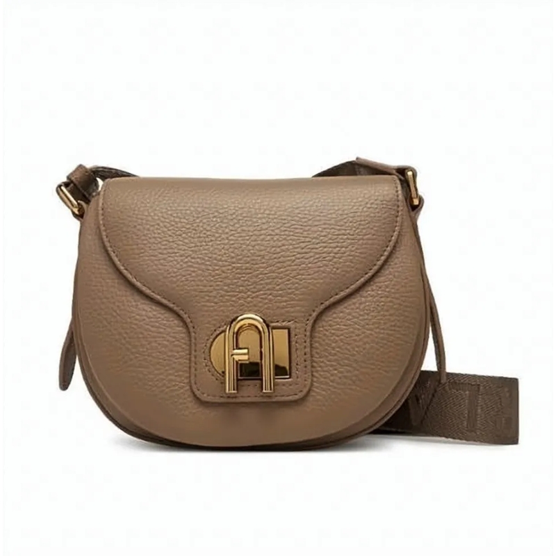 Furla Sac à bandoulière Pebbled Texture Shoulder Bag With Gold-Tone Closur Brown