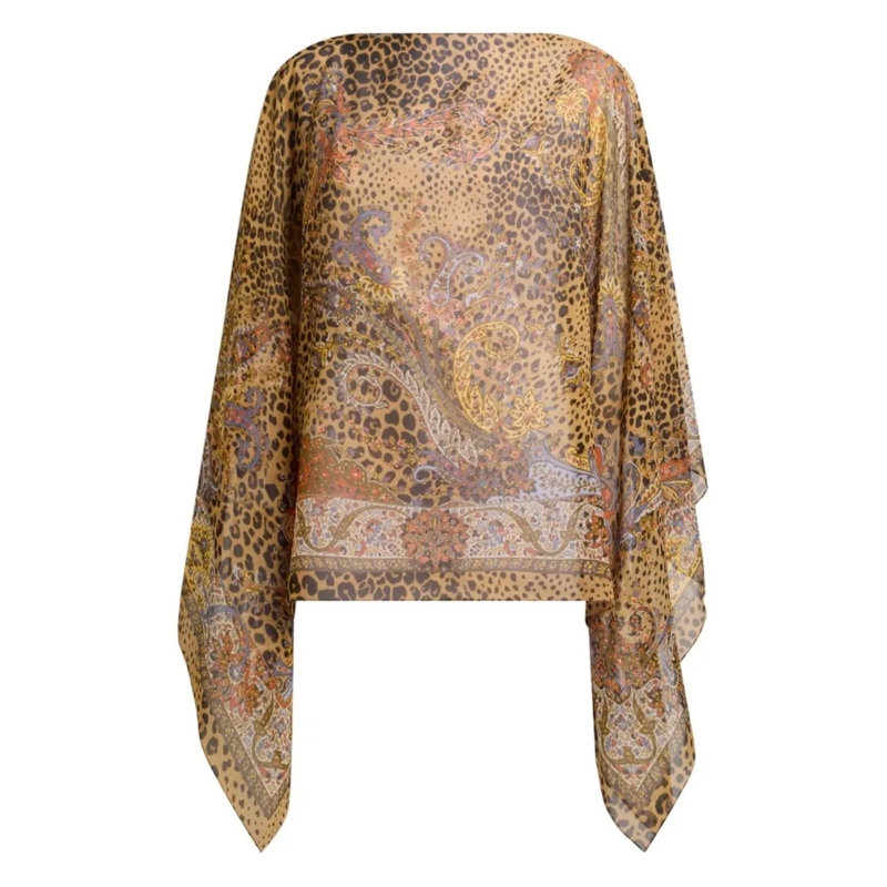 Etro Cape Poncho With Sophisticated Leopard Print Brown