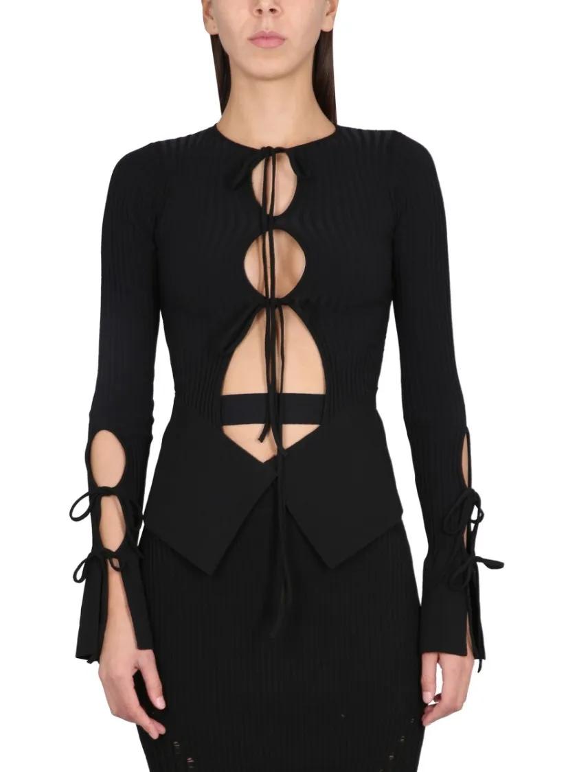 Thumbnail - Andreadamo - Fitted Black Knitted Cardigan - Größe XS - schwarz