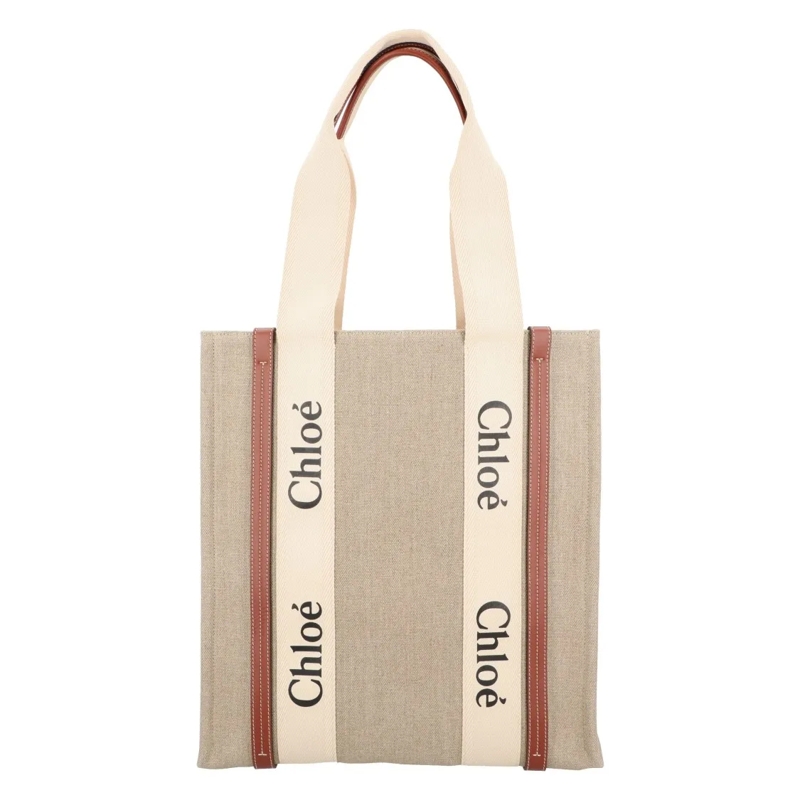 Chloé Fourre-tout Woody Tote Bag In Linen & Leather Neutrals