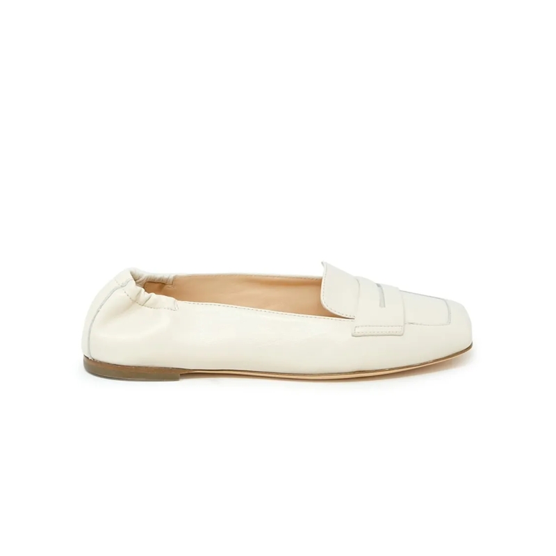 Agl Balletschoenen Cream Leather Loafers With Classic Penny Strap Neutrals