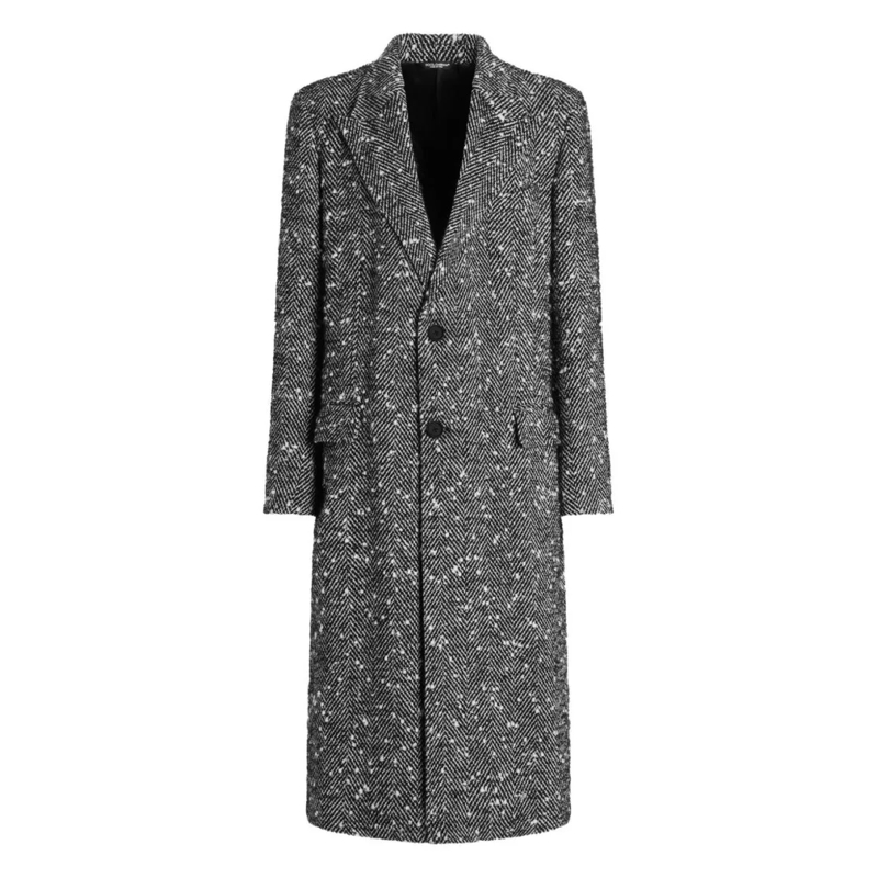 Dolce&Gabbana Manteaux de tanche Herringbone Pattern Coat With Wide Lapels Grey