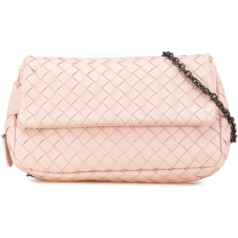 Bottega Veneta Schultertasche Leather Intrecciato Chain Flap Crossbody rose