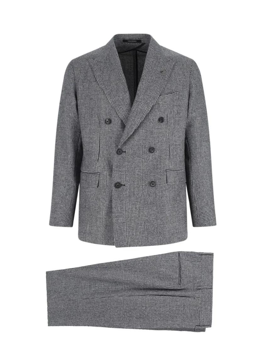 Thumbnail - Tagliatore - Double-Breasted Houndstooth Suit With Signature Si - Größe 46 - grau