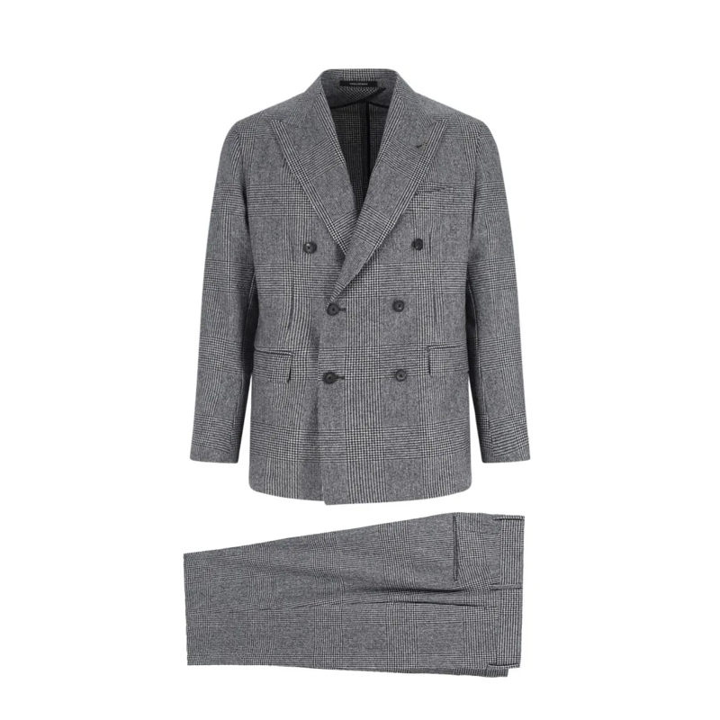 Tagliatore Anzugkombination Double-Breasted Houndstooth Suit With Signature Si Grey