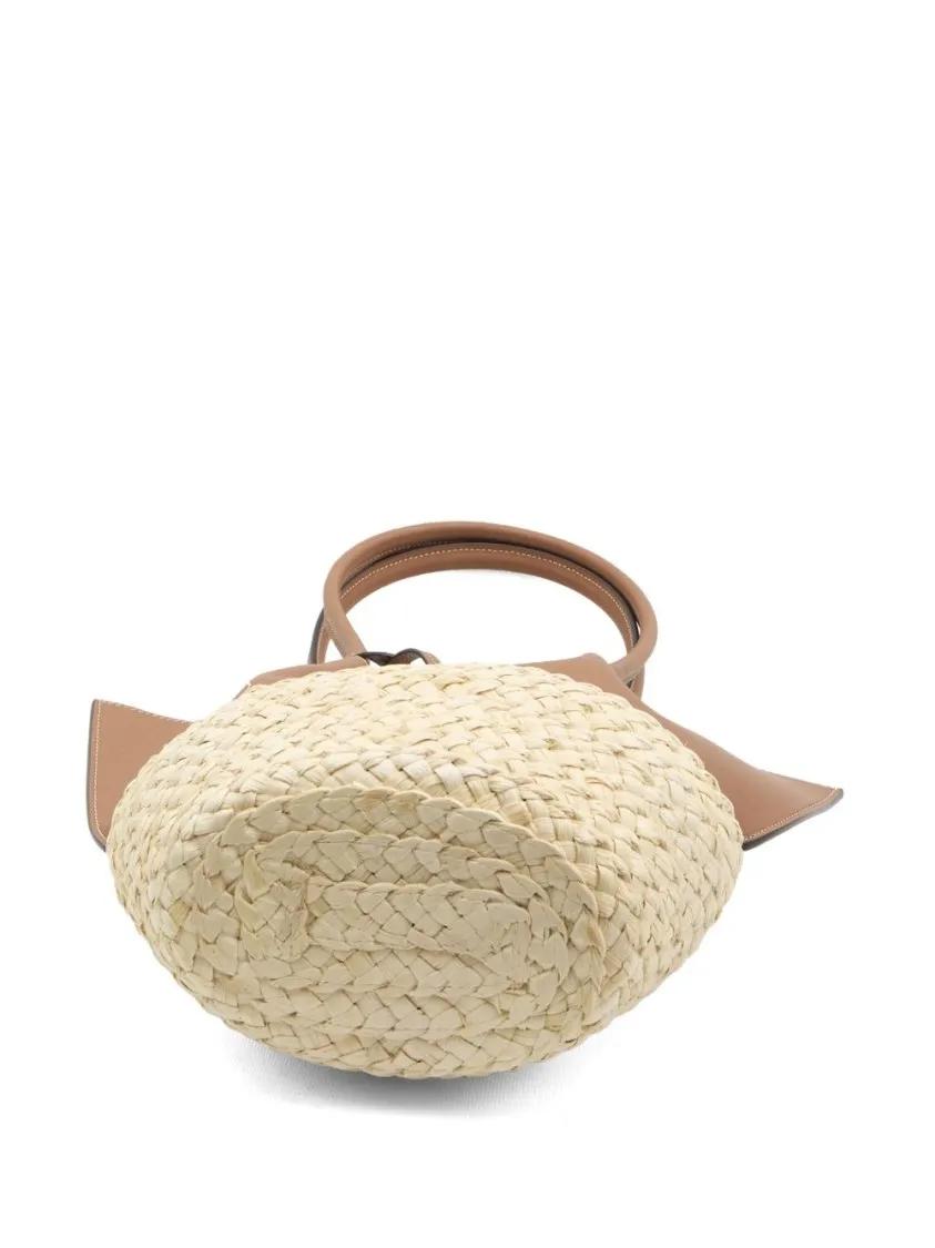 TOD'S Shoppers & Totes Cognac Brown Leather Tote With Woven Raffia Panel in bruin