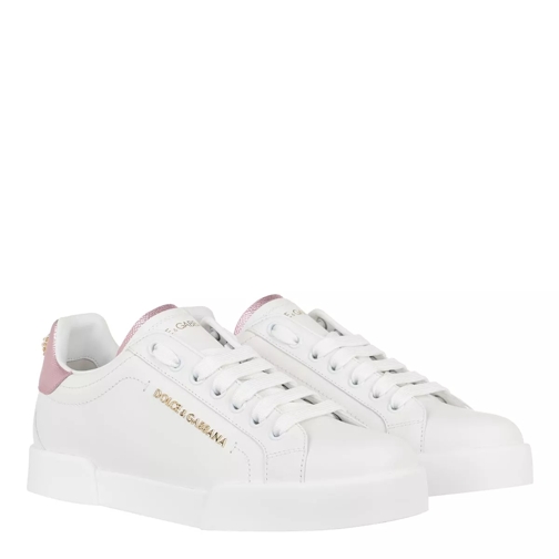 Dolce&Gabbana Portofino Pearl Sneakers Leather White Rose Low-Top Sneaker