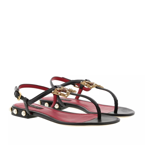 Dolce&Gabbana DG Flat Sandals Leather Black Sandaler