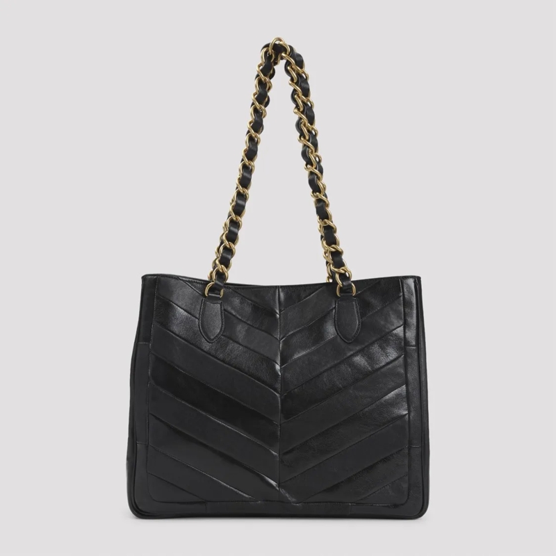 Valentino Garavani Tote Chevron-Quilted Shopper Bag With Chain Straps Black