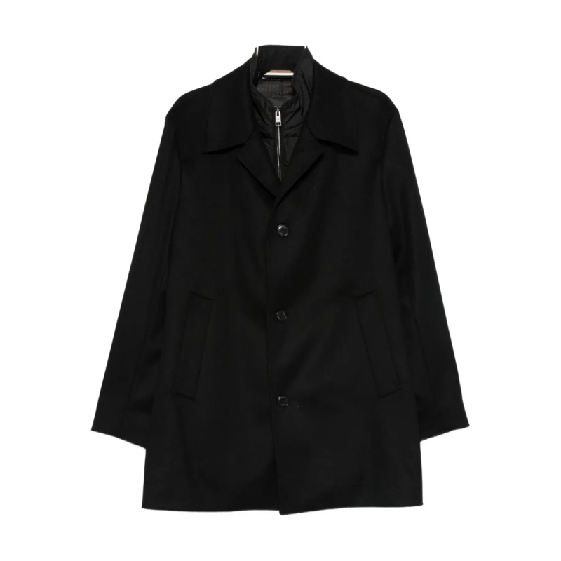 Boss Wintermantel Mid-Length Wool-Cashmere Blend Coat Black