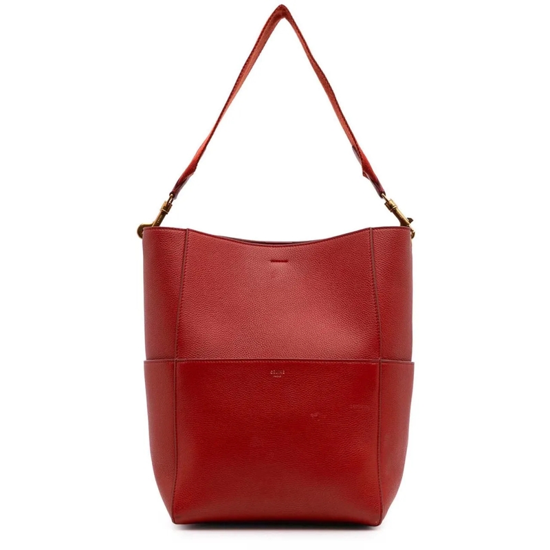 Celine Schultertasche Medium Leather Seau Sangle Bucket Bag rot