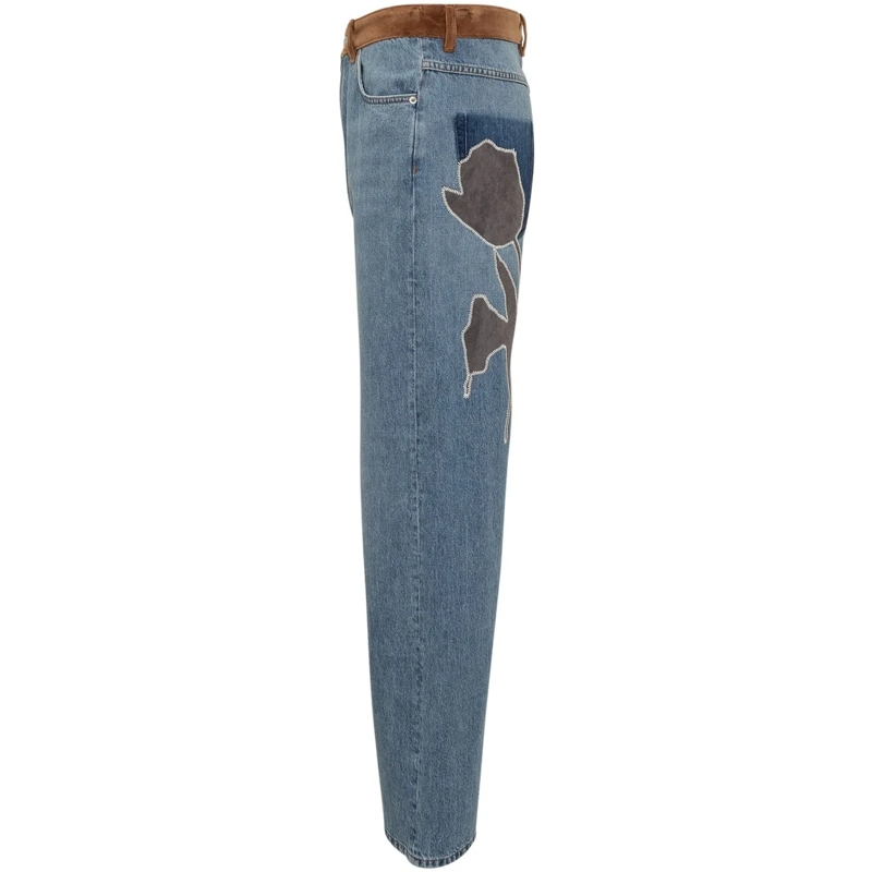 Marni Jeans Boyfriend Jeans A Gamba Larga con Dettaglio in Suede Marni blau(Image 3)