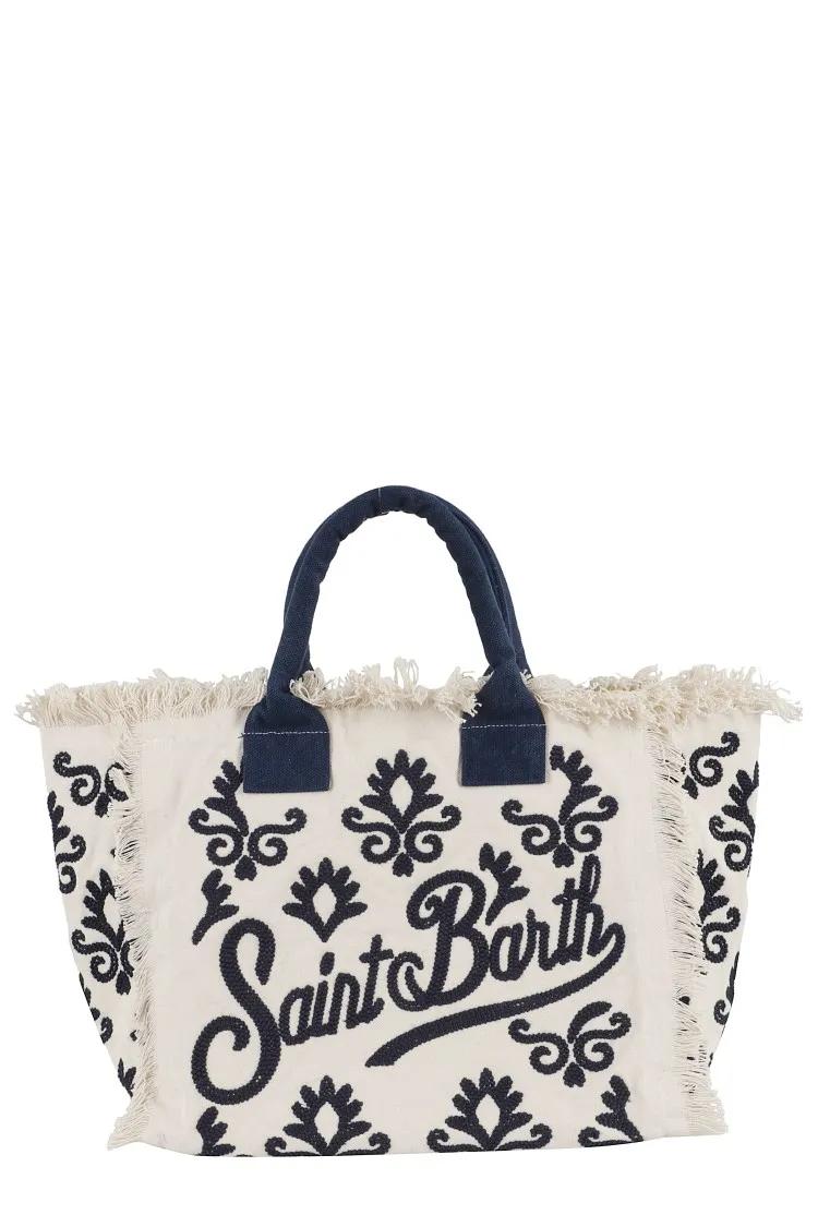 Mc2 Saint Barth Shoppers & Totes Vanity Rug Bag With Blue Embroidery in beige