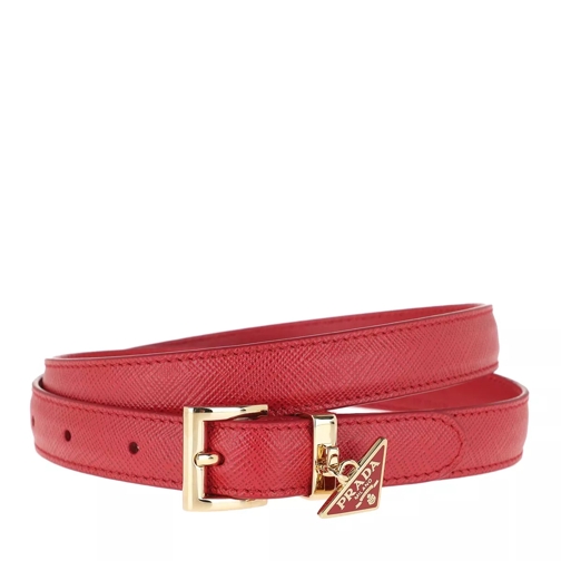 Prada Triangle Logo Belt Leather Fiery Red Gold Leather Belt