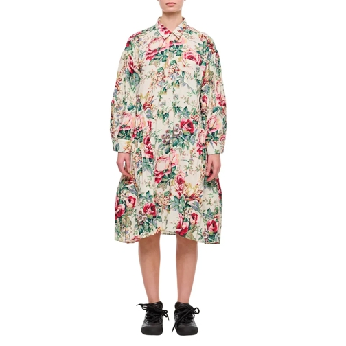 Junya Watanabe Midi Jurken Flower Pattern Printed Shirt Dress Multicolor